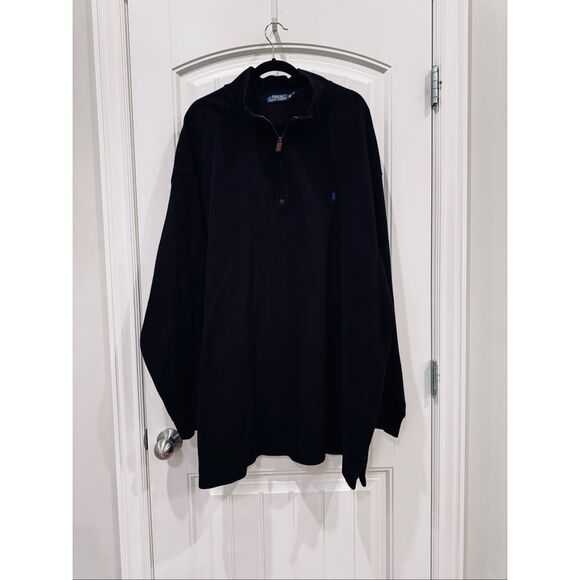 Polo Ralph Lauren Black Quarter Zip Sweater 4XB Big Tall Blue Pony Logo - Picture 3 of 7